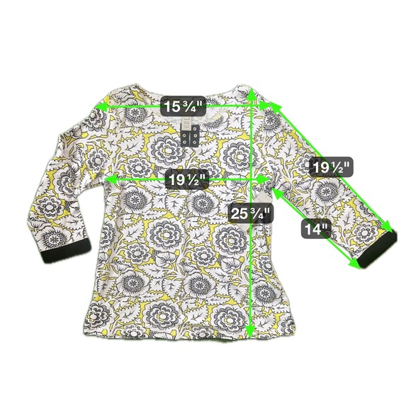 Multiples Floral Print White Yellow 3/4 Sleeve Tunic Top Womens Size Medium - Picture 2 of 7
